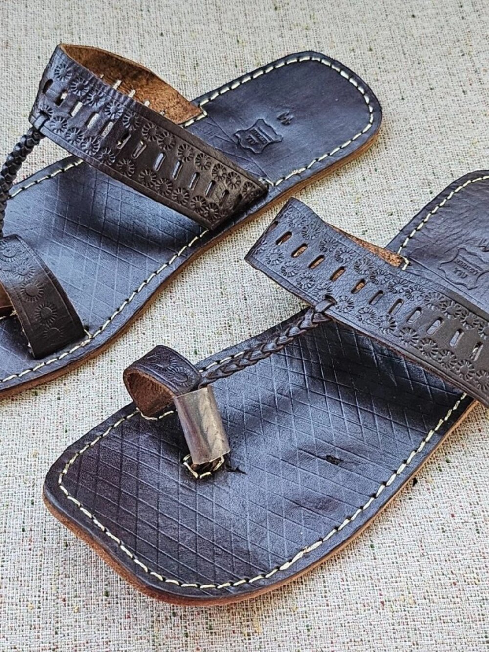 Handcrafted Men Sandal Flat All Genuine Leather Dark Brown Shoe Ethnic Size 11US